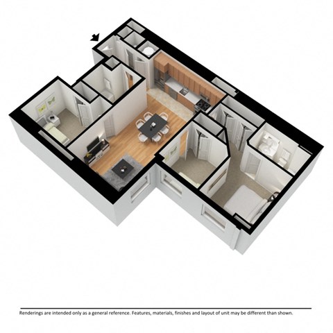 Floor plan for 3 beds, 2 baths, 1301 sqft